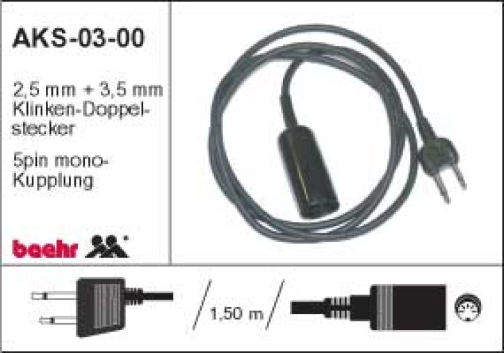 KT-AKS-0300 Anschlusskabel Standard, PMR , 2,5mm/3,5mm Mono-Doppelstecker - 5p Kupplung