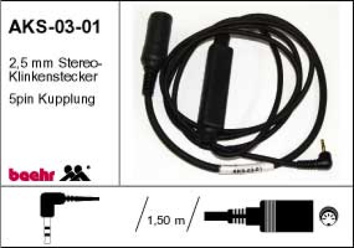 KT-AKS-0301 Anschlusskabel-Standard, LPD/PMR, 2,5mm Stereo-Klinkenstecker & 5pol. Kupplung