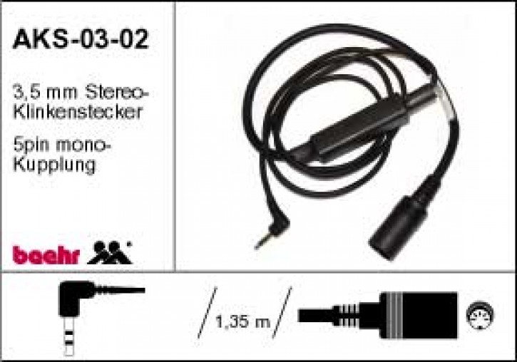 KT-AKS-0302 Anschlusskabel-Standard, LPD/PMR, 3,5mm Stereo-Klinkenstecker & 5pol. Kupplung