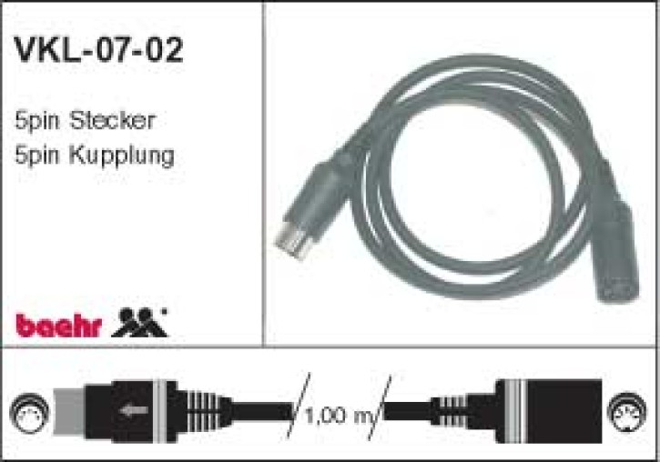 KT-VKL-0702 Verlegekabel Helmanschluss, 5p Stecker - 5p Kupplung, L=1m