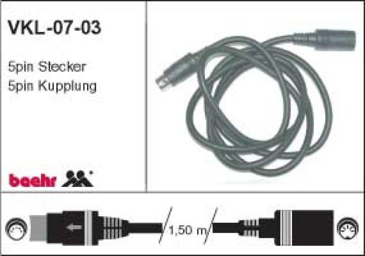 KT-VKL-0703 Verlegekabel Helmanschluss, 5p Stecker - 5p Kupplung, L=1,5m