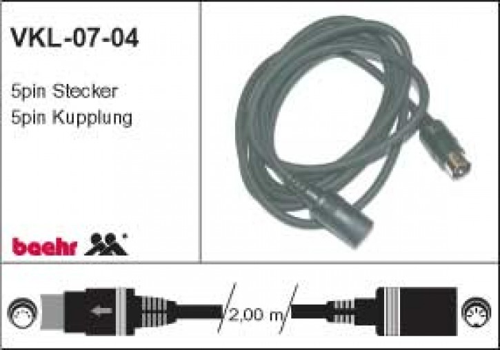KT-VKL-0704 Verlegekabel Helmanschluss, 5p Stecker - 5p Kupplung, L=2m